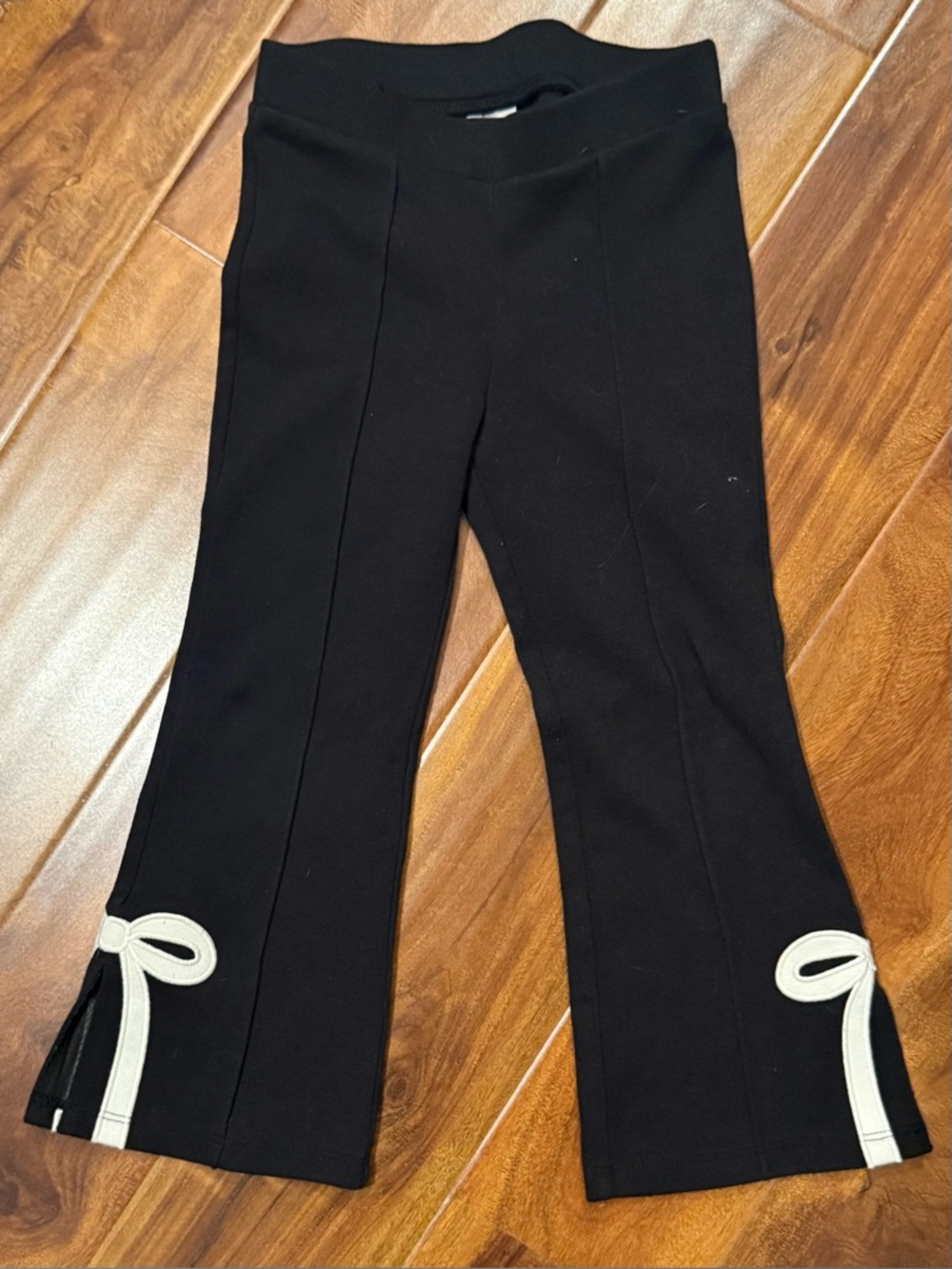 Gymboree Black Flared Leggings with White Bow Trim